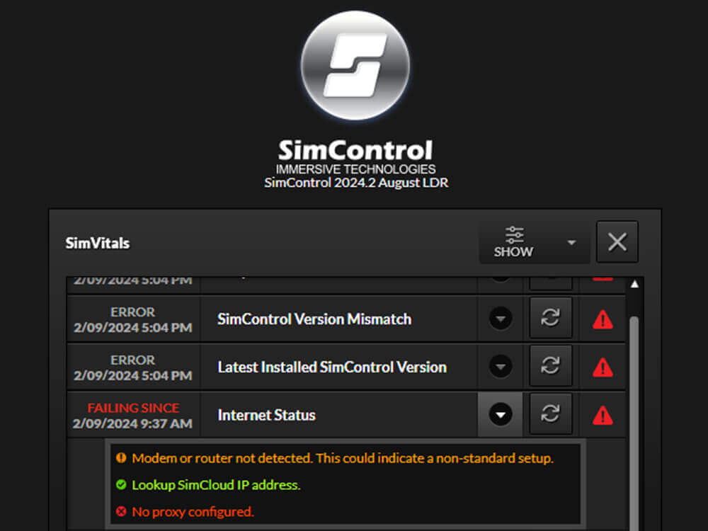 SimControl - Autochequos de simulador